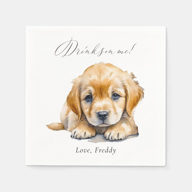 Drinks On Me Simple Cute Photo Fun Pet Dog Wedding Napkin (Front)
