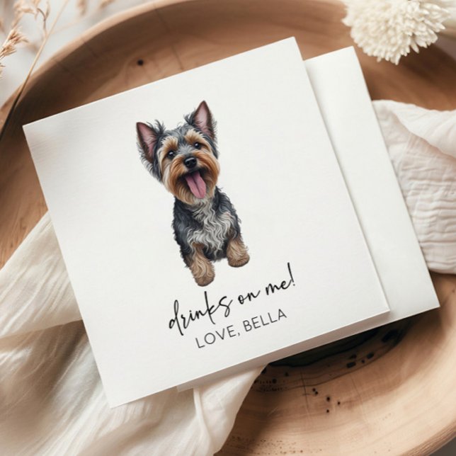 Drinks On Me! Yorkshire Terrier Yorkie Dog Wedding Napkin (Creator Uploaded)