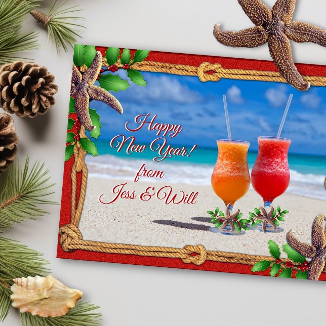 Drinks on the Beach Holiday Greeting Couple Postcard (Creator Uploaded)