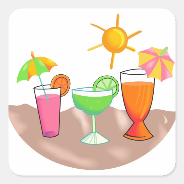 Drinks On the Beach Square Sticker (Front)