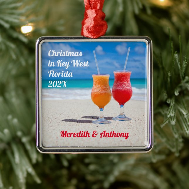 Drinks on the Beach Tropical Christmas Ornament (Tree)
