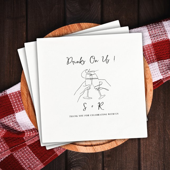 Drinks On Us Chic Modern Minimalist Wedding Napkin (Creator Uploaded)
