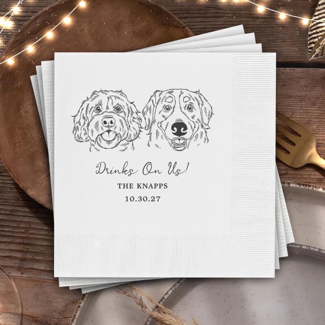 Drinks On Us Custom Dog Drawn Wedding Napkin (Creator Uploaded)