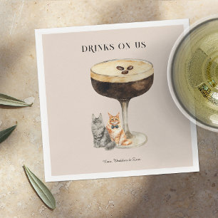 Drinks On Us   Cute Pet Cat Wedding Napkin