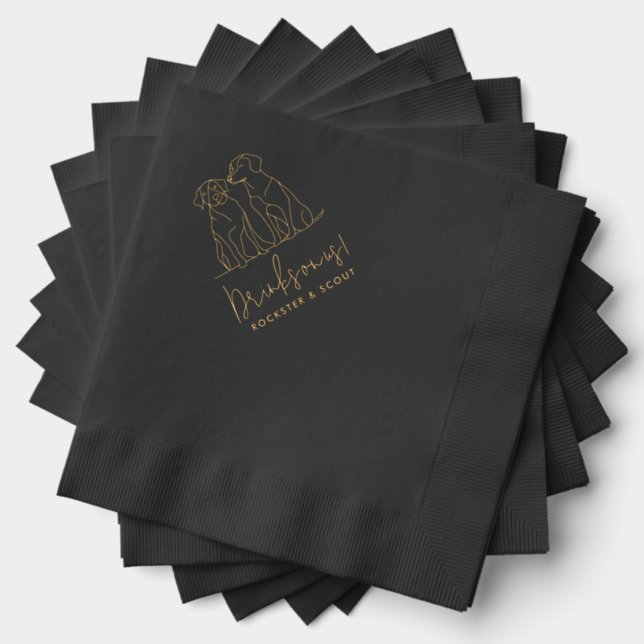 Drinks on us Modern Dogs Wedding Foil Napkins (Insitu (Stacked))