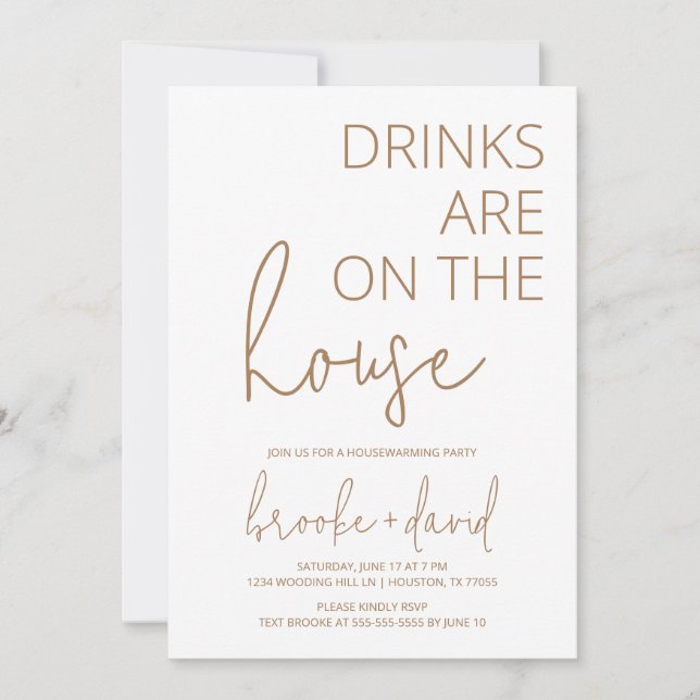 Drinks On Us Neutral Housewarming Invitation  (Front)