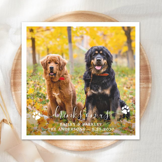 Drinks On Us Open Bar Dog Photo Pet Wedding  Napkin (Creator Uploaded)