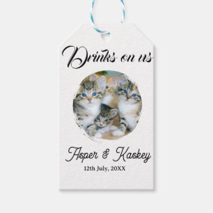 Drinks on us open bar pet photo wedding couple dat gift tags