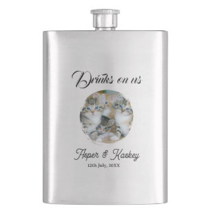 Drinks on us open bar pet photo wedding couple dat hip flask