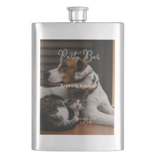Drinks on us open bar pet photo wedding couple dat hip flask