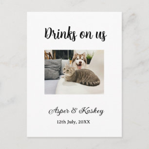Drinks on us open bar pet photo wedding couple dat postcard