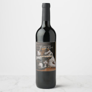 Drinks on us open bar pet photo wedding couple dat wine label