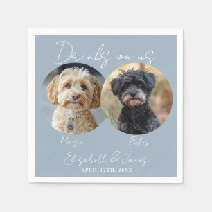Drinks On Us Pet Dog 2 Photo Dusty Blue Wedding Napkin