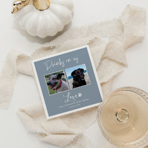 Drinks On Us Pet Photo Calligraphy Wedding Napkin