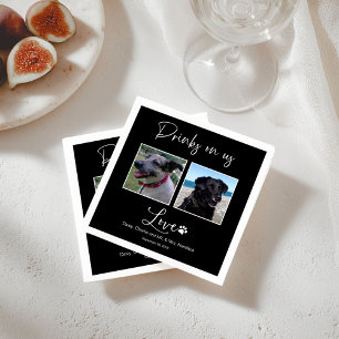 Drinks On Us Pet Photo Calligraphy Wedding Napkin