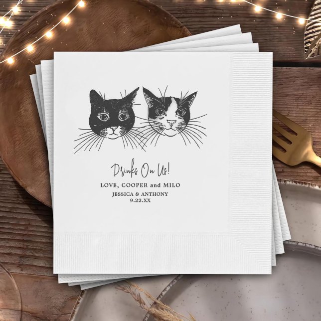 Drinks On Us Pets Custom Hand Drawing Wedding Napkin (Creator Uploaded)