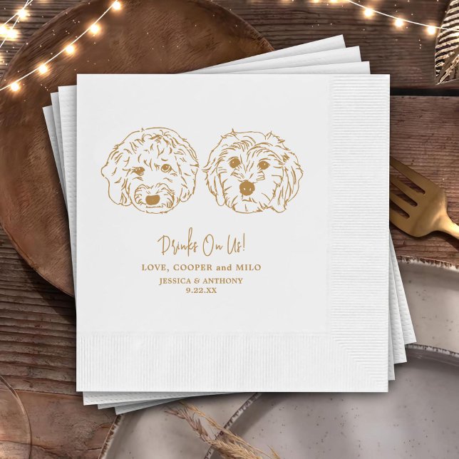 Drinks On Us Pets Custom Hand Drawing Wedding Napkin (Creator Uploaded)