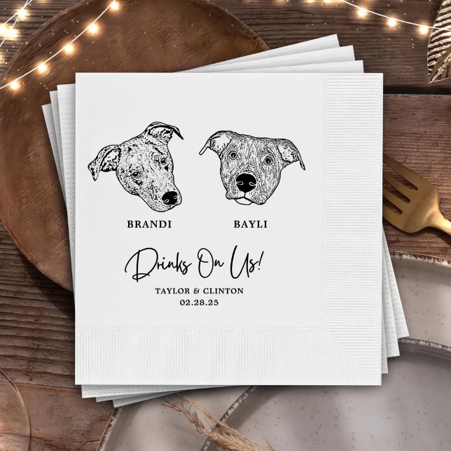 Drinks On Us Pets Custom Hand Drawing Wedding Napkin (Creator Uploaded)
