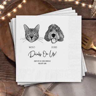Drinks On Us Pets Custom Hand Drawing Wedding Napkin