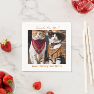 Drinks On Us Simple Photo Cute Fun Cats Napkin