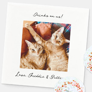 Drinks on Us Wedding Pet Photo Napkin