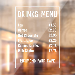 Drinks & Refreshments Price List Window Cling