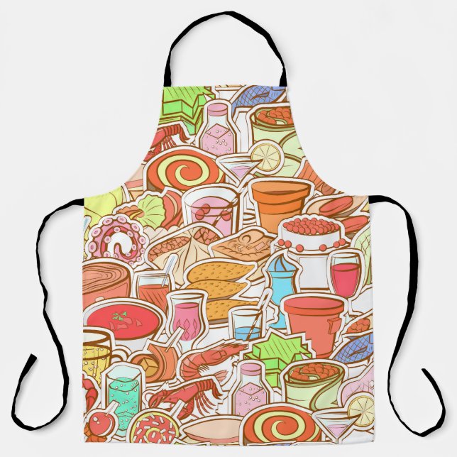 Drinks, seafood, snacks, seamless pattern apron (Front)