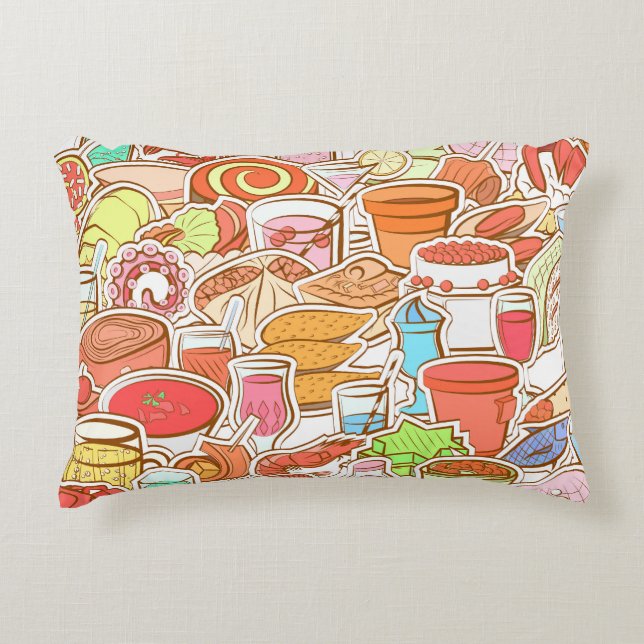 Drinks, seafood, snacks, seamless pattern decorative cushion (Front)