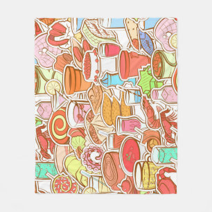 Drinks, seafood, snacks, seamless pattern fleece blanket