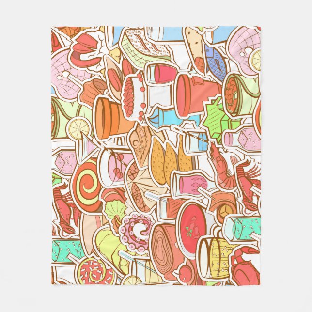 Drinks, seafood, snacks, seamless pattern fleece blanket (Front)