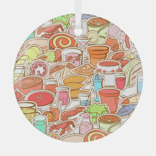 Drinks, seafood, snacks, seamless pattern glass tree decoration
