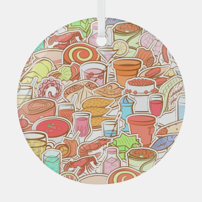 Drinks, seafood, snacks, seamless pattern glass tree decoration (Front)