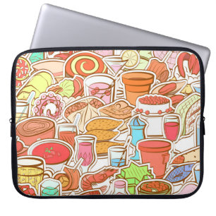 Drinks, seafood, snacks, seamless pattern laptop sleeve
