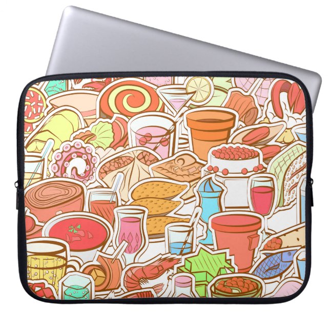 Drinks, seafood, snacks, seamless pattern laptop sleeve (Front)