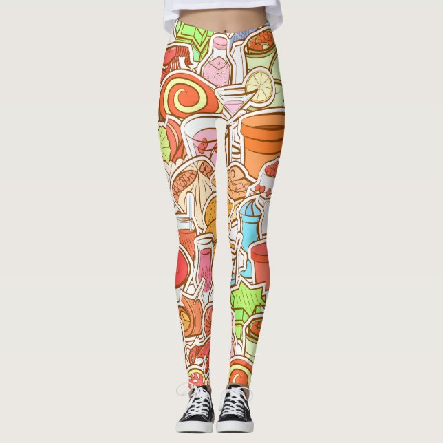 Drinks, seafood, snacks, seamless pattern leggings (Front)