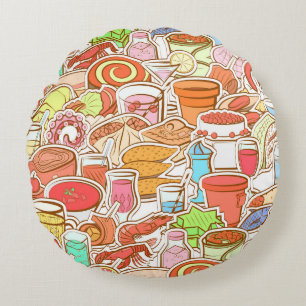 Drinks, seafood, snacks, seamless pattern round cushion