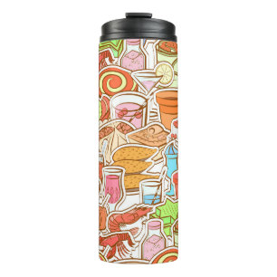 Drinks, seafood, snacks, seamless pattern thermal tumbler