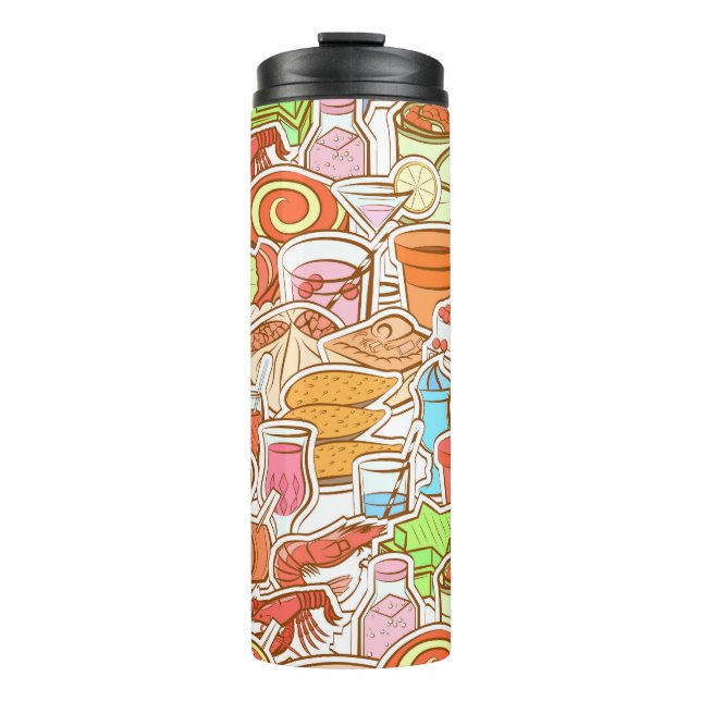 Drinks, seafood, snacks, seamless pattern thermal tumbler (Front)