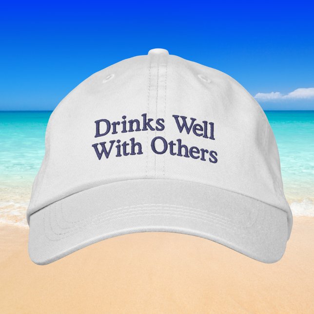 Drinks Well With Others Funny Preppy Wine Baseball Embroidered Hat (Creator Uploaded)