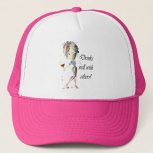 Drinks well with others, funny Wine art Trucker Hat