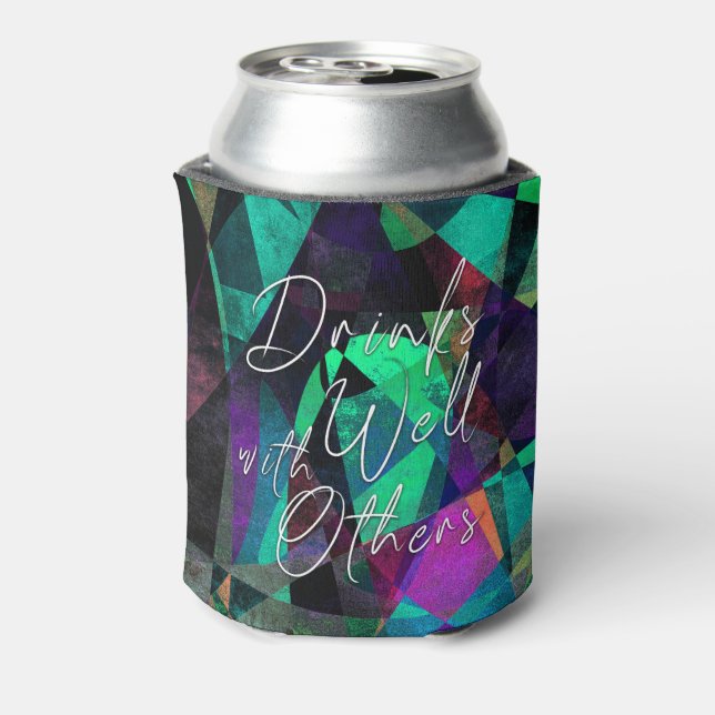 "Drinks Well with Others" on Colourful Abstract Ar Can Cooler (Can Back)