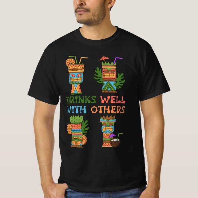 Drinks Well With Others Women Tiki Hawaii Hawaiian T-Shirt (Front)