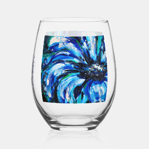 Drinkware Set Blue Flower Stemless Wine Glass