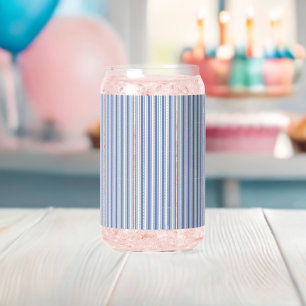 Drinkware Set Blue & White Stripe Can Glass