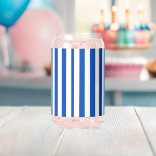 Drinkware Set Blue & White Stripe Can Glass