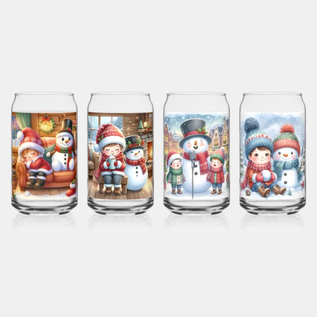 Drinkware Set-Christmas Snowman Can Glass (Front)