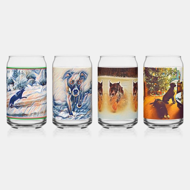 Drinkware Set-Dogs in Winter  Can Glass (Front)