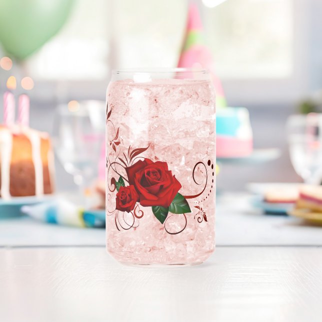 Drinkware Set Love Red Rose Floral  Can Glass (Insitu (Birthday))