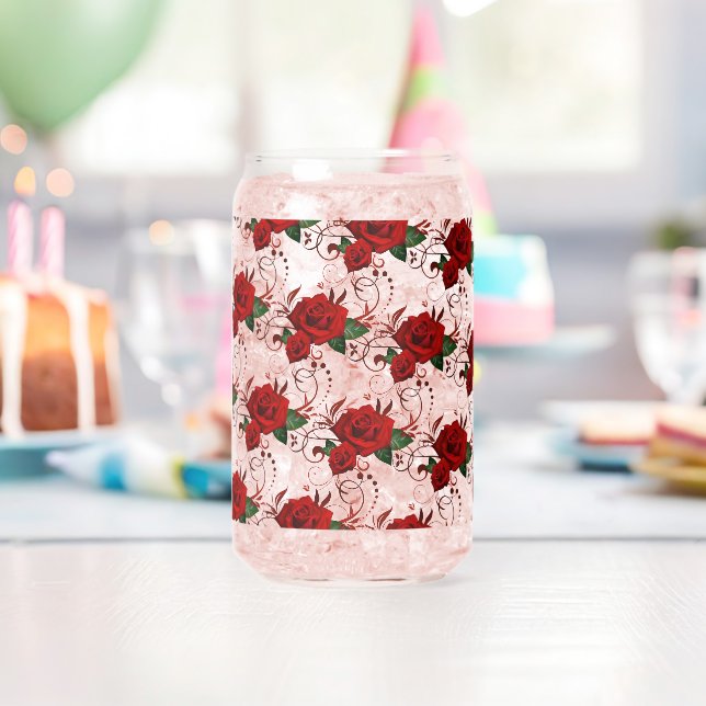 Drinkware Set Love Red Rose Floral  Can Glass (Insitu (Birthday))