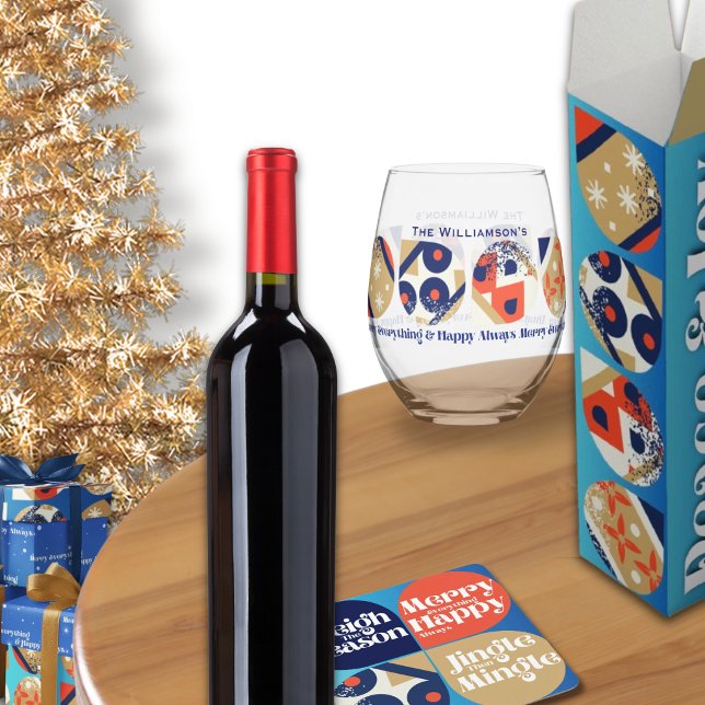 Drinkware Set Merry Everything & Happy Always Stemless Wine Glass (Listing is for stemless wine glass only, coaster wine box and gift wrapping paper sold separately.)